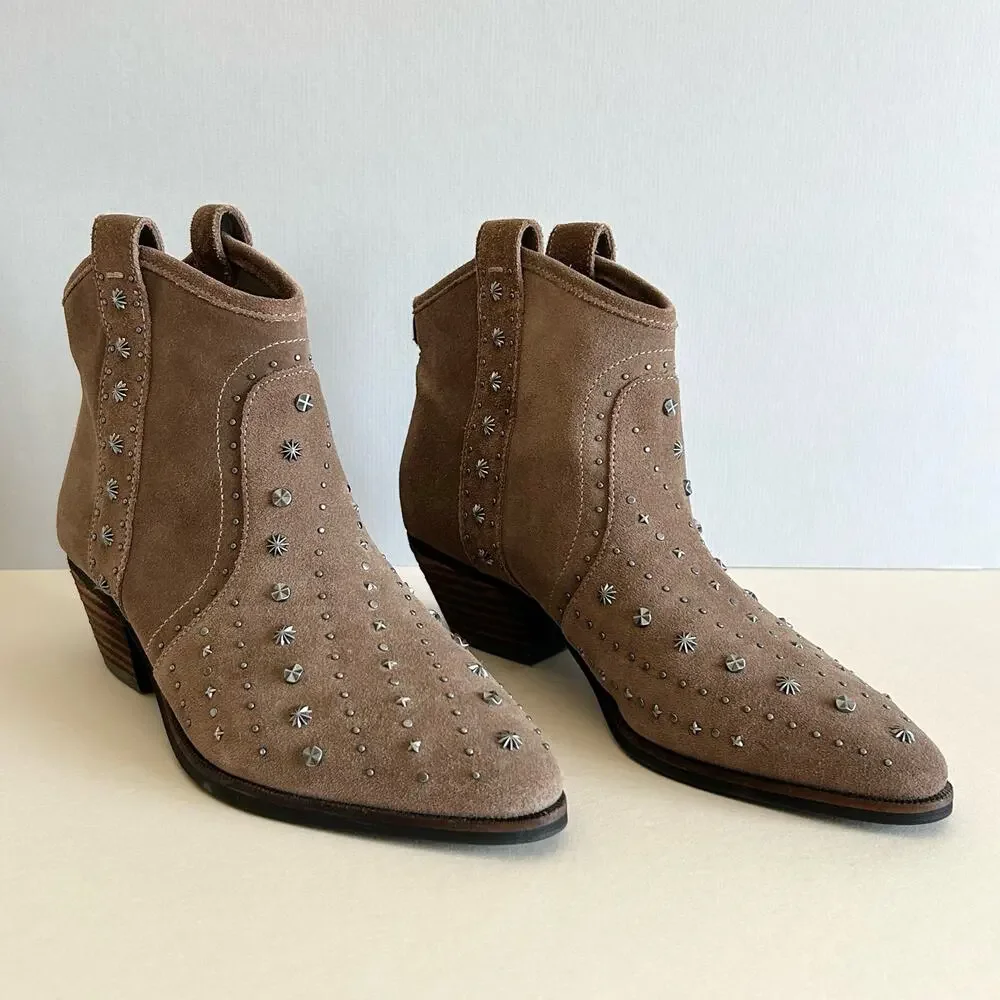 Sam Edelman Leather Suede Brown Studded Western Pointed Cowgirl Boots SIZE 7